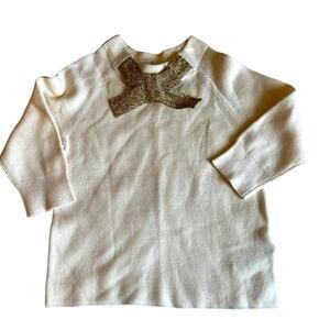 J Crew Crewcuts Sweater Cotton Knit Girl Gold Bow Shirt Ivory Size 6/7 NWT
